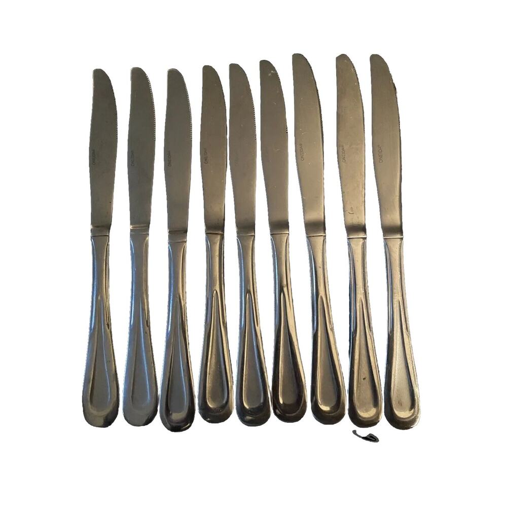 Oneida Stainless Flatware Satin Sand Dune Master lot of 9 Serrated knives Nice!!